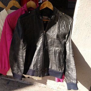 Black Fake Leather Members Only Style Jacket